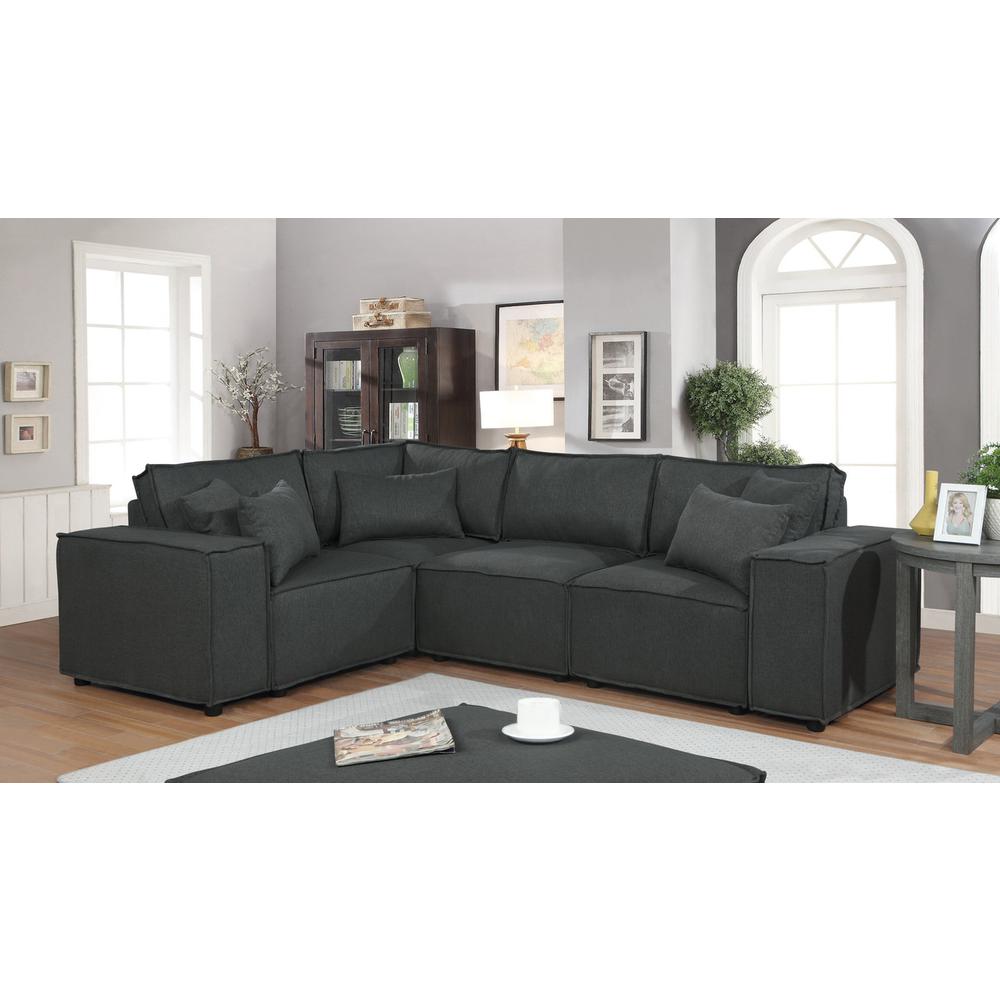 LILOLA Melrose Modular Sectional Sofa with Ottoman in Dark Gray Linen