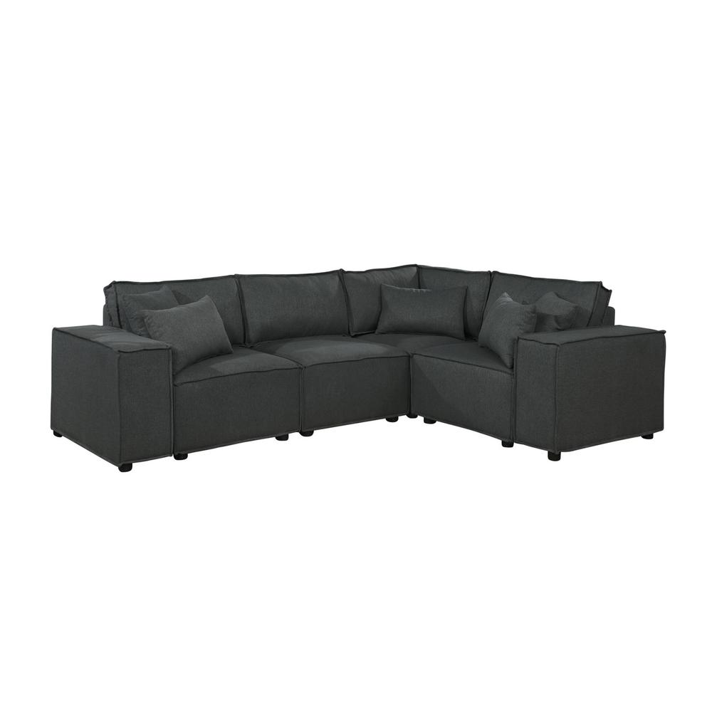 LILOLA Melrose Modular Sectional Sofa with Ottoman in Dark Gray Linen