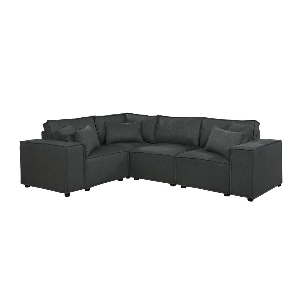 LILOLA Melrose Modular Sectional Sofa with Ottoman in Dark Gray Linen