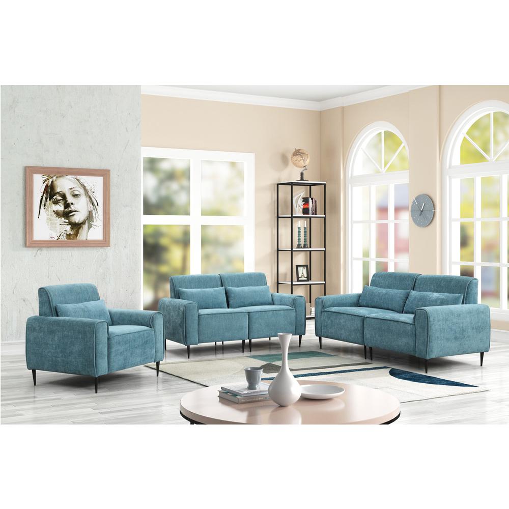 Valentina Blue Chenille Sofa Loveseat Chair Living Room Set