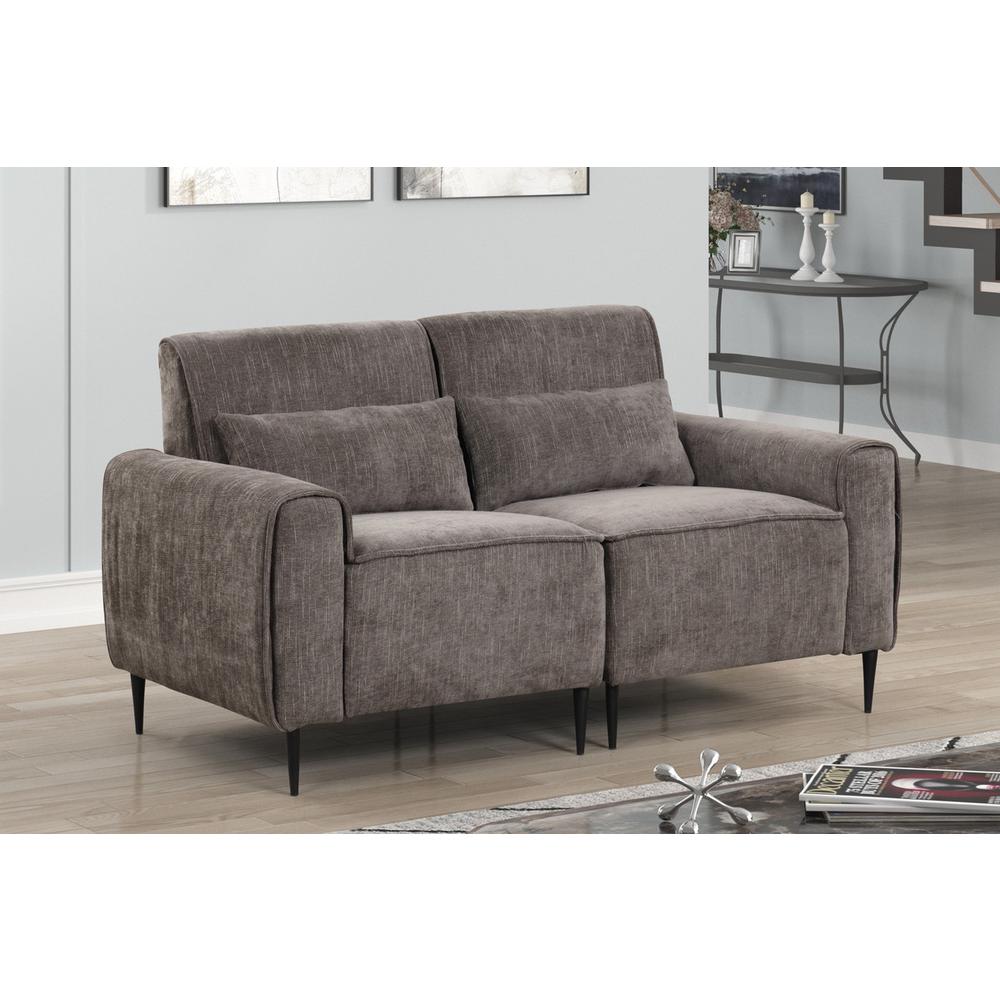 Valentina Gray Chenille Loveseat with Metal Legs and Throw Pillows