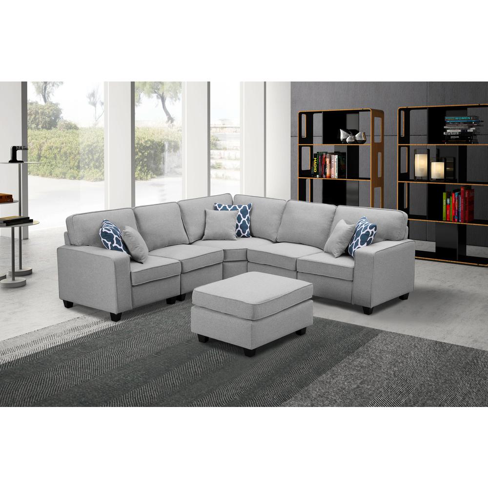 LILOLA Sonoma 6Pc Modular Sectional Sofa with Ottoman in Light Gray Linen