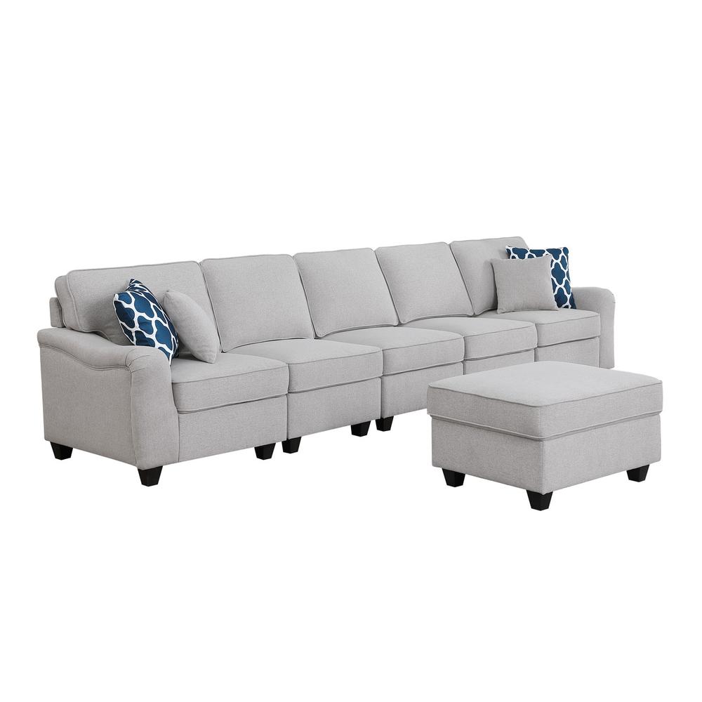 Leo Light Gray Linen 6 Seater Sofa & Ottoman