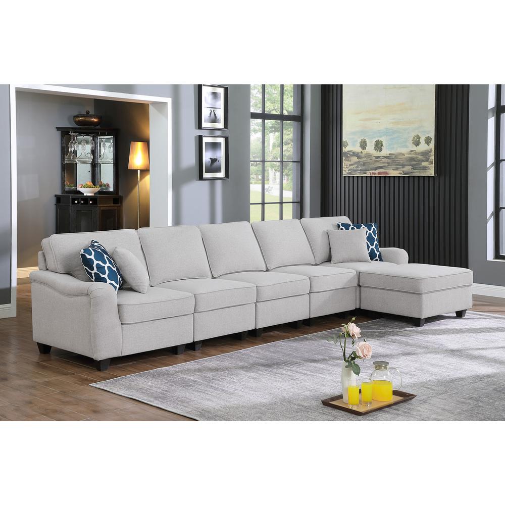 Leo Light Gray Linen 6 Seater Sofa & Ottoman