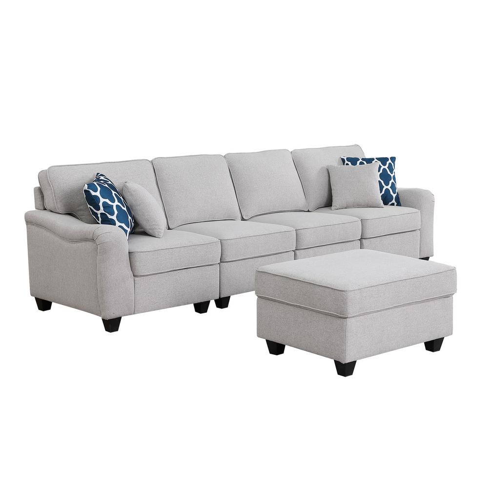 Leo Light Gray Linen 5 Seater Sofa & Ottoman