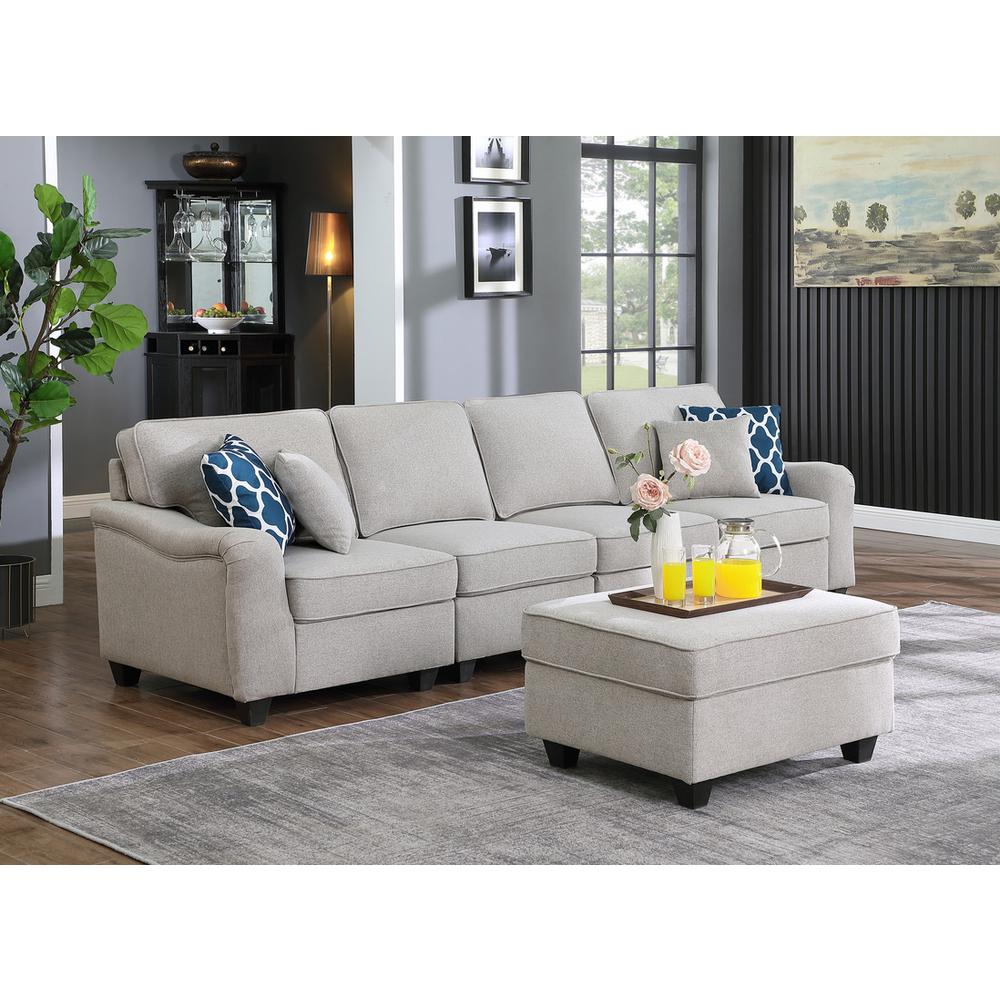 Leo Light Gray Linen 5 Seater Sofa & Ottoman
