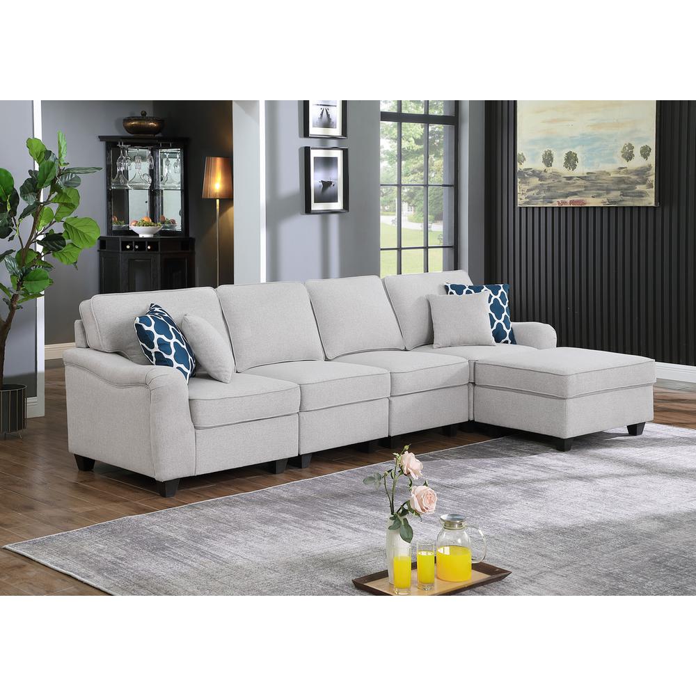 Leo Light Gray Linen 5 Seater Sofa & Ottoman