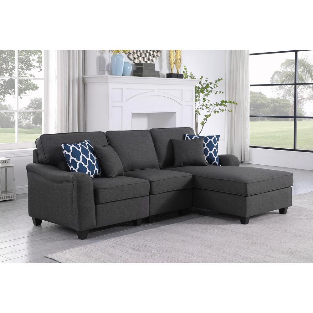 Leo Dark Gray Linen 3Pc Sectional Sofa Chaise
