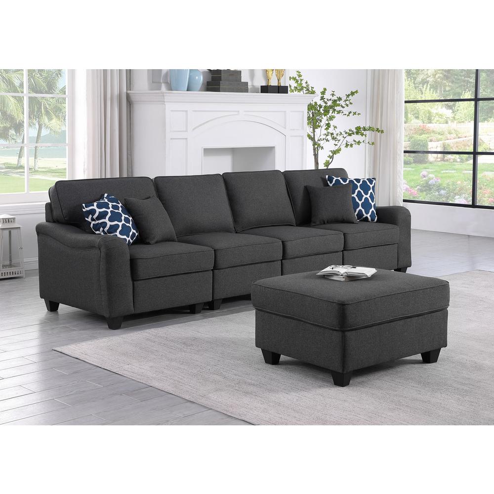 Leo Dark Gray Linen 5 Seater Sofa & Ottoman