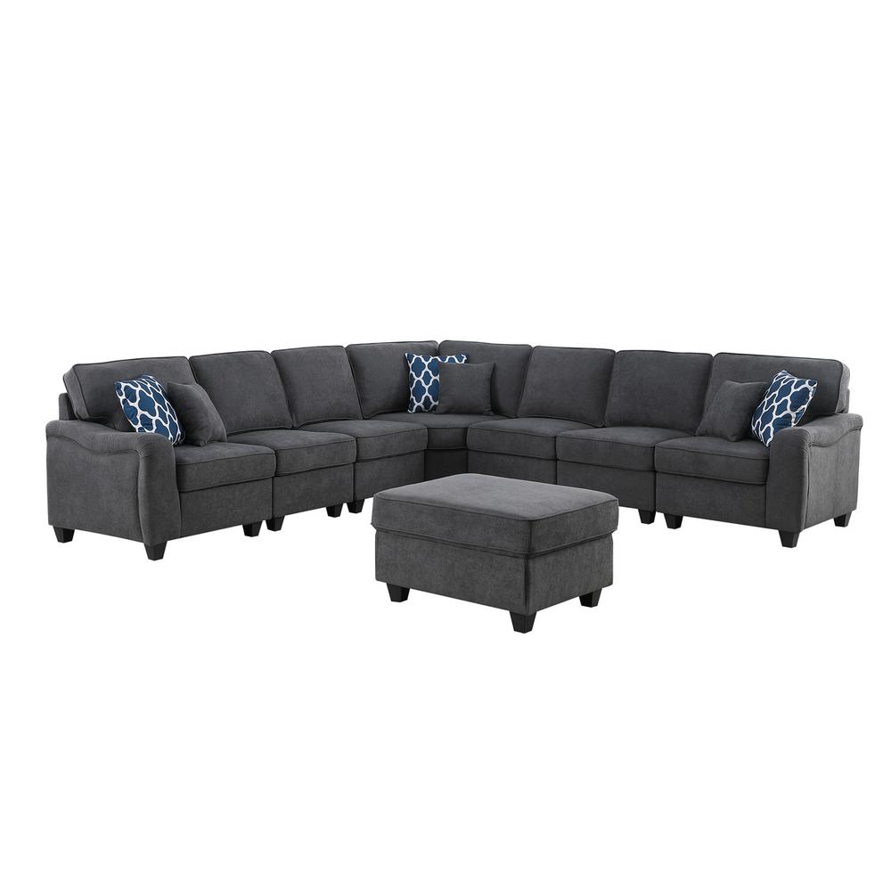 Leo Dark Gray Woven 8Pc Modular L-Shape Sectional Sofa and Ottoman