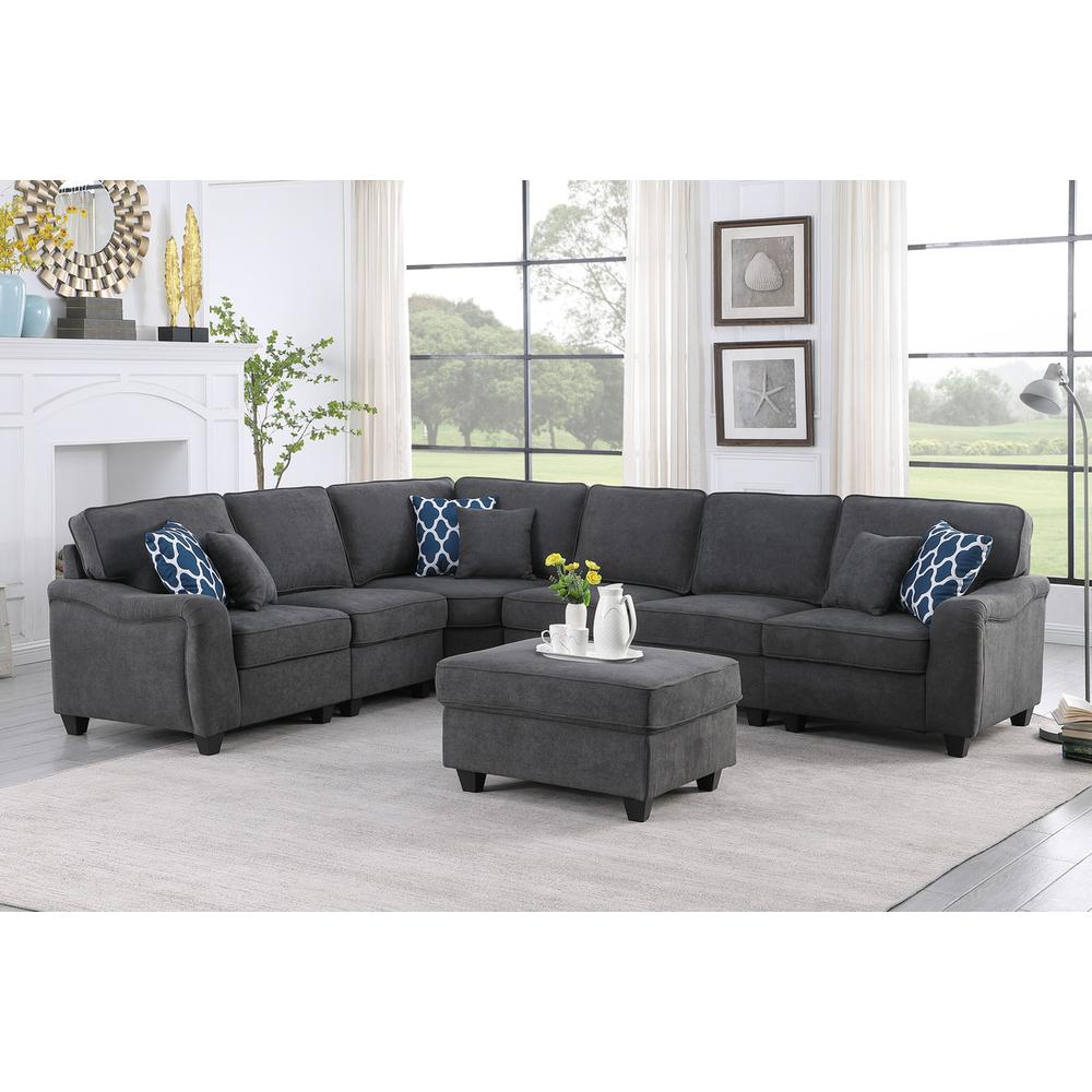 Leo Dark Gray Woven 7Pc Modular L-Shape Sectional Sofa and Ottoman