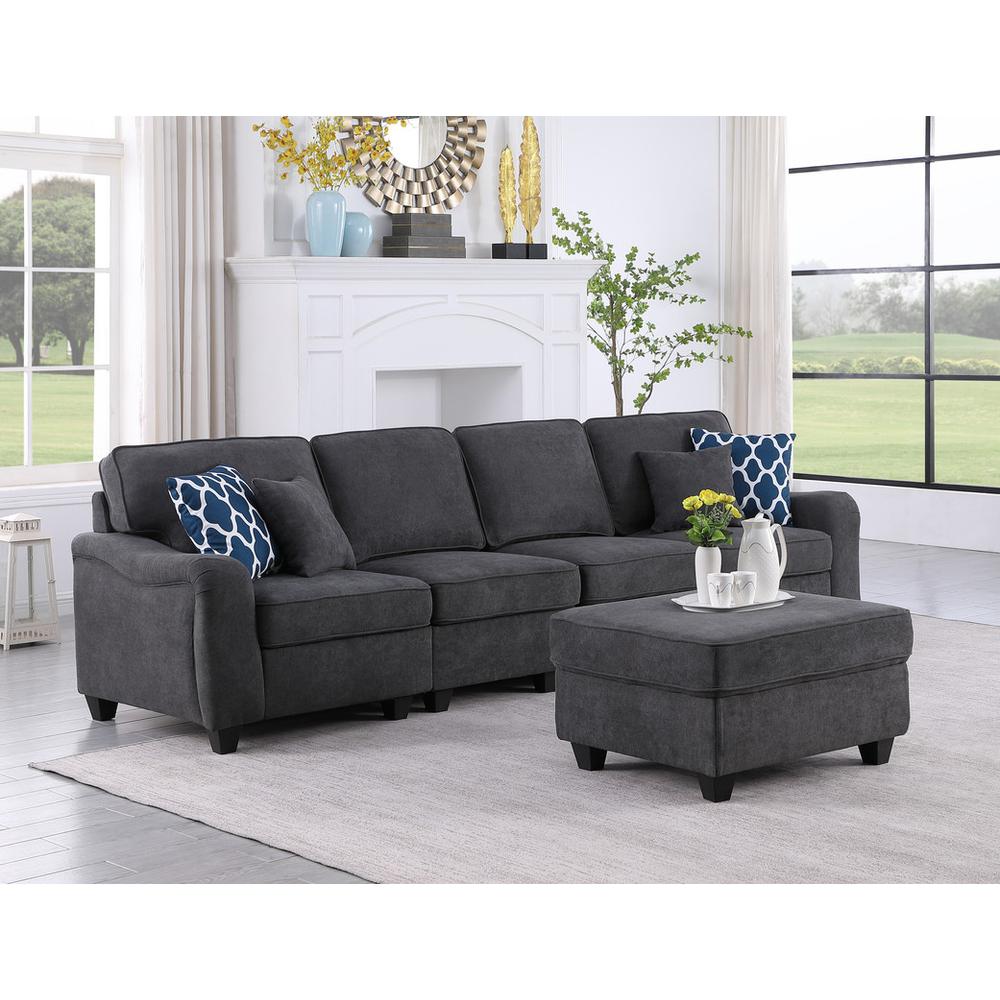 Leo Dark Gray Woven 5 Seater Sofa & Ottoman