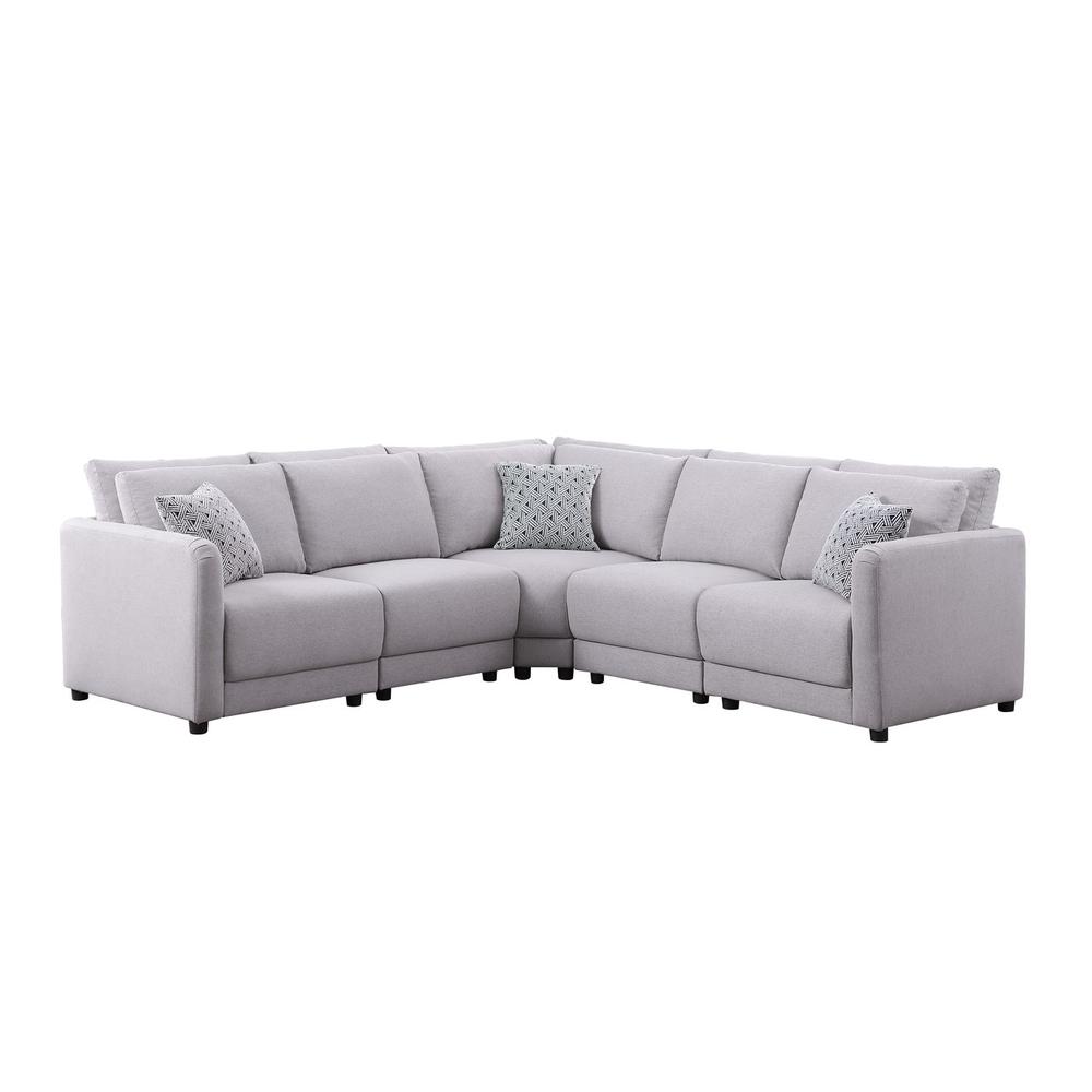 Penelope Light Gray Linen Fabric Reversible L-Shape Sectional Sofa with Pillows
