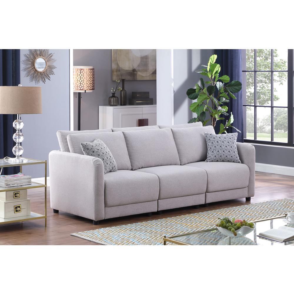 Penelope Light Gray Linen Fabric Sofa with Pillows