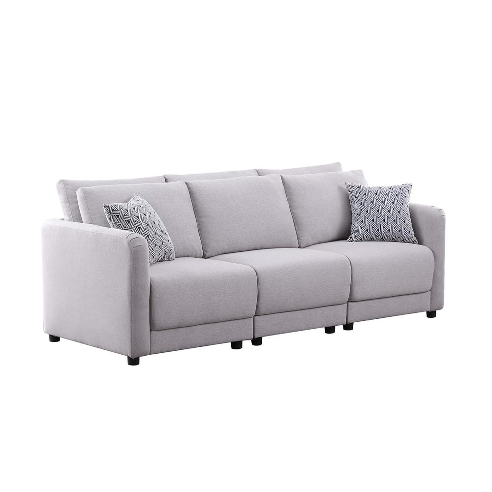 Penelope Light Gray Linen Fabric Sofa with Pillows
