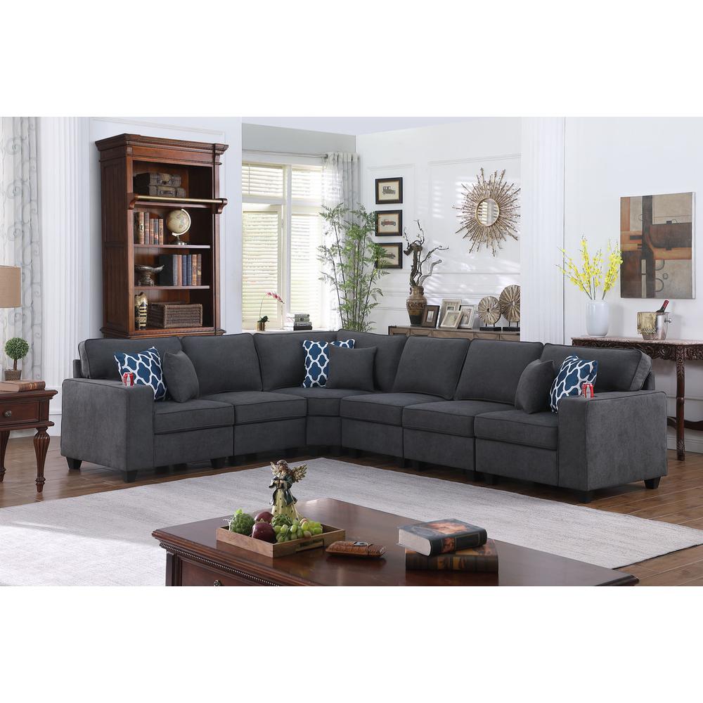 Cooper Stone Gray Woven Fabric 6 Pc Reversible L-Shape Sectional Sofa with Cupholder