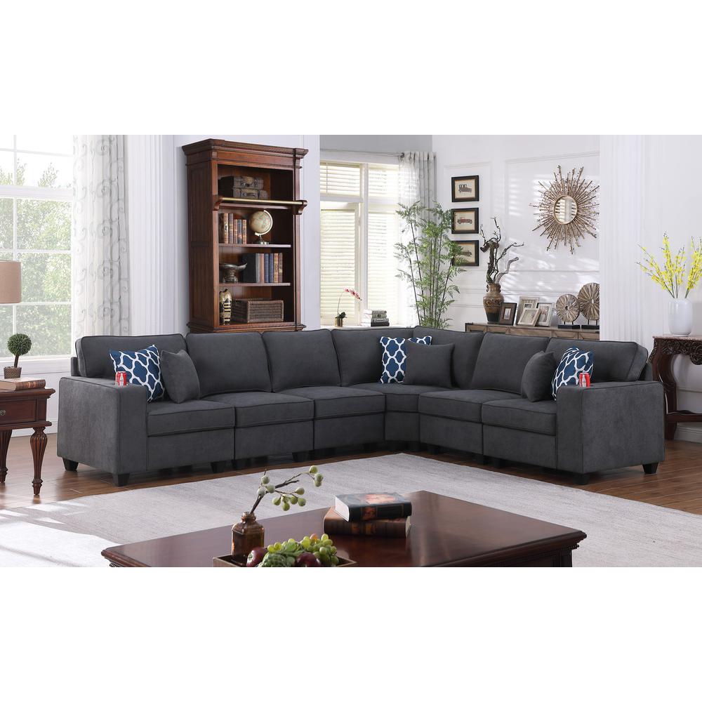 Cooper Stone Gray Woven Fabric 6Pc Reversible L-Shape Sectional Sofa with Cupholder