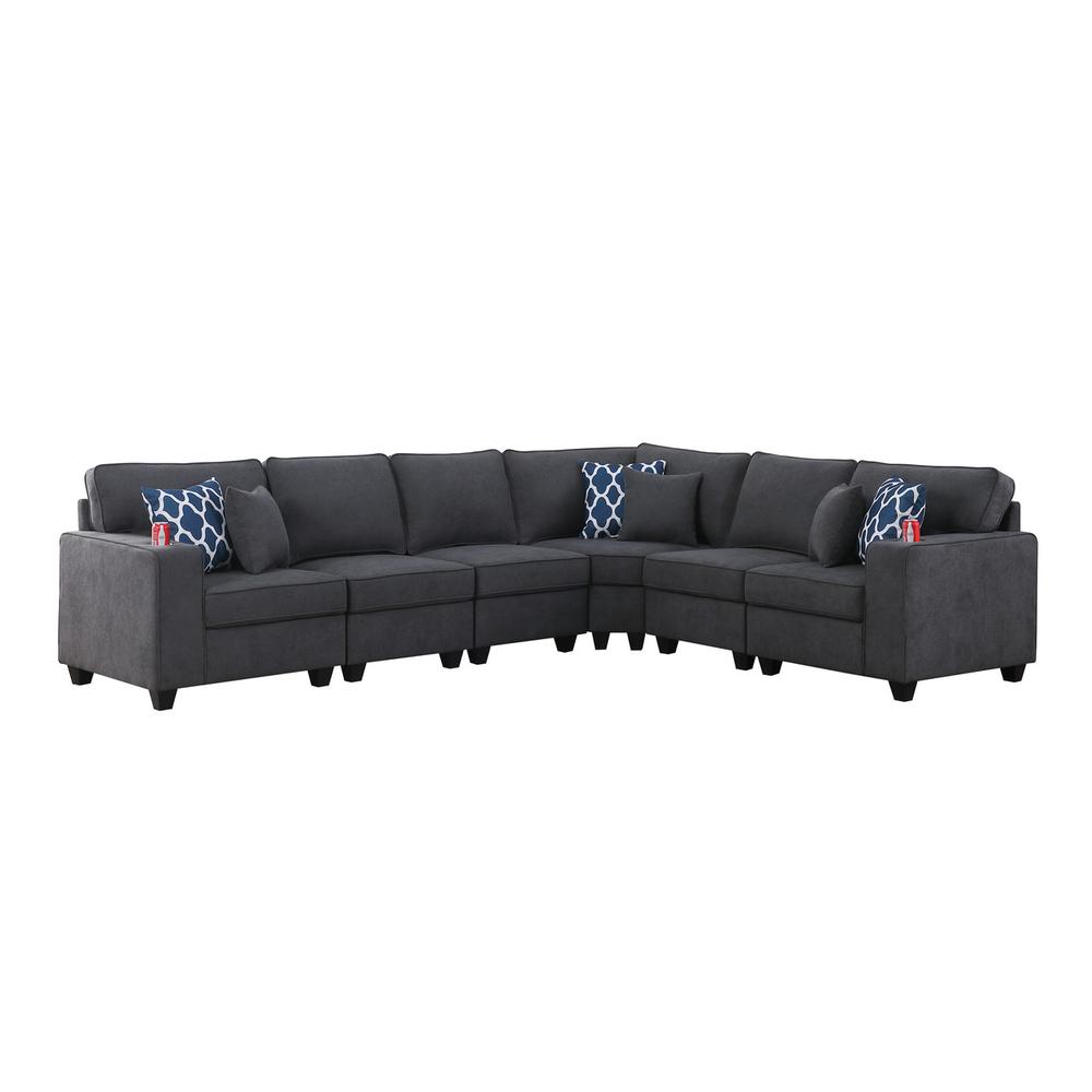 Cooper Stone Gray Woven Fabric 6 Pc Reversible L-Shape Sectional Sofa with Cupholder
