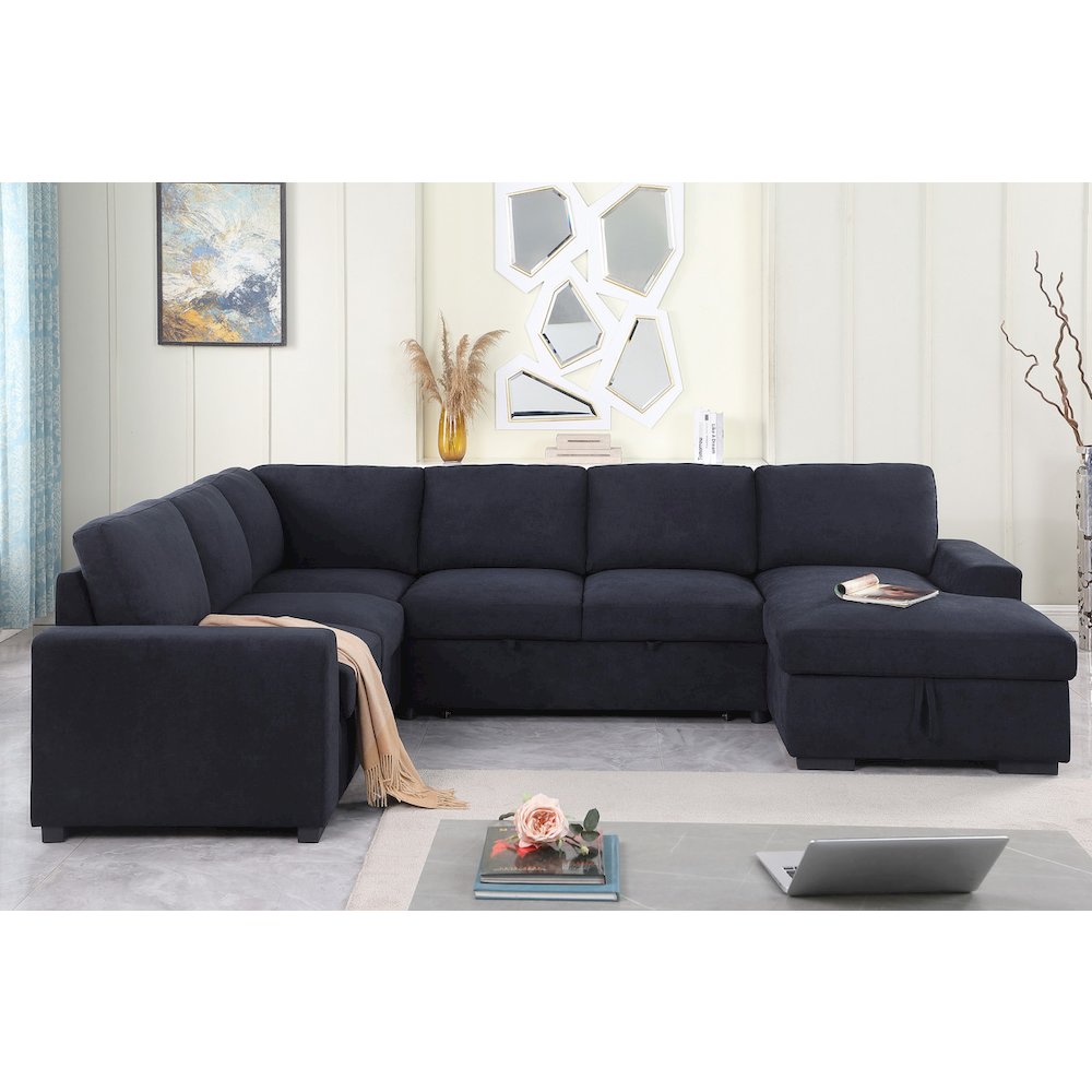Selene II 117.5″W Dark Gray Woven Fabric Sleeper Sectional Sofa