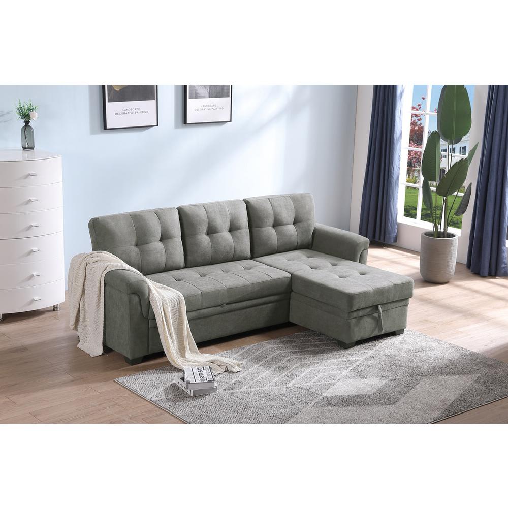 Connor Light Gray Fabric Reversible Sectional Sleeper Sofa Chaise with Storage