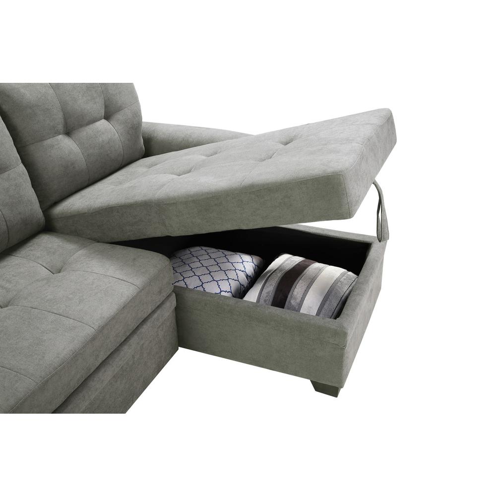 Connor Light Gray Fabric Reversible Sectional Sleeper Sofa Chaise with Storage