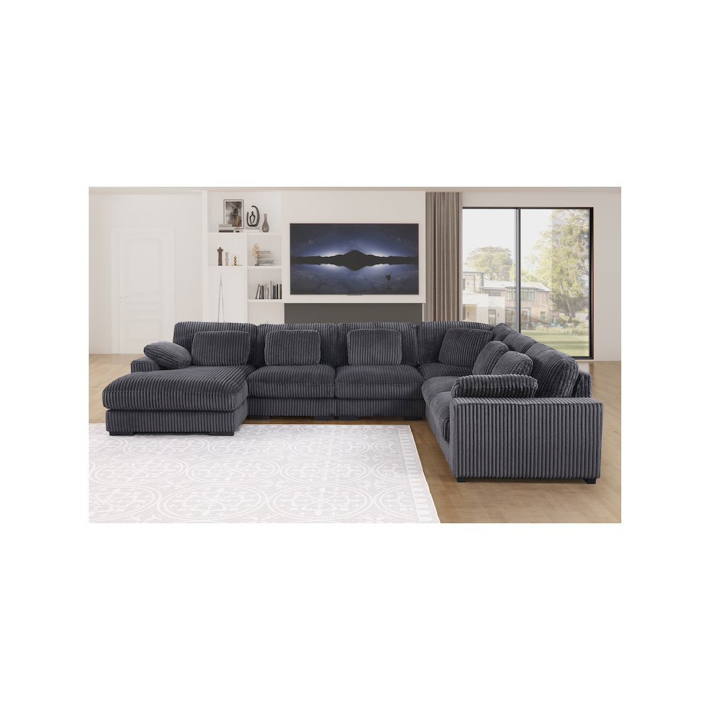 Nadine 155.5″W Dark Gray Corduroy Corner Sectional Sofa with Left-Facing Chaise
