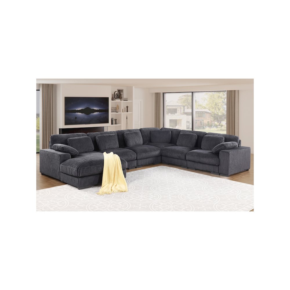 Nadine 155.5″W Dark Gray Corduroy Corner Sectional Sofa with Left-Facing Chaise