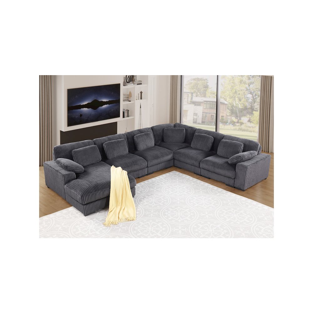 Nadine 155.5″W Dark Gray Corduroy Corner Sectional Sofa with Left-Facing Chaise