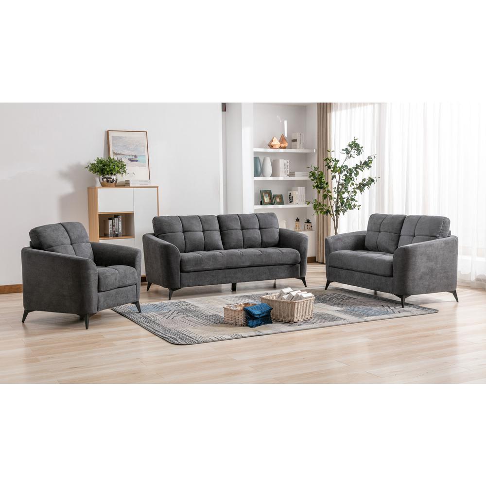 Callie Gray Velvet Fabric Sofa Loveseat Chair Living Room Set