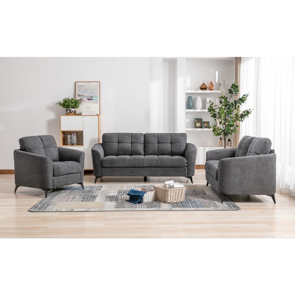 Callie Gray Velvet Fabric Sofa Loveseat Chair Living Room Set