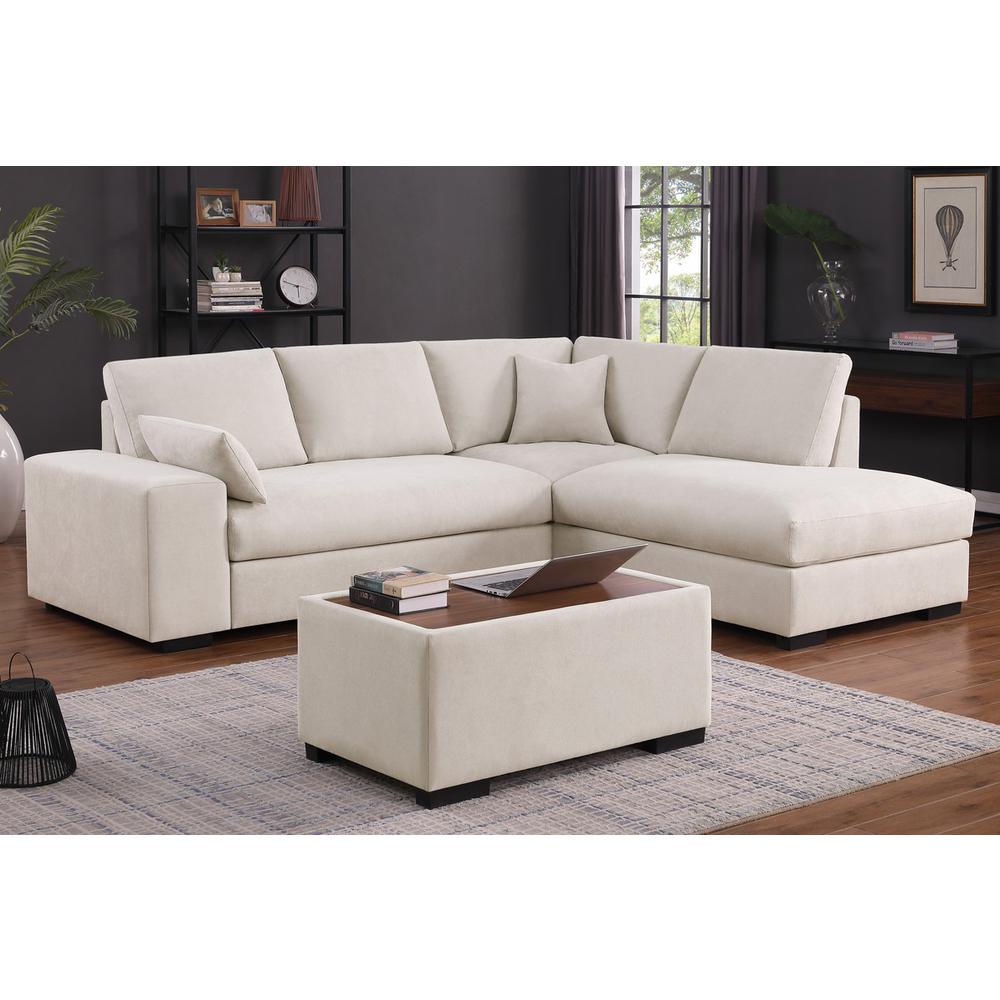 100″W Beige Woven Fabric Sectional Sofa with Right Facing Chaise