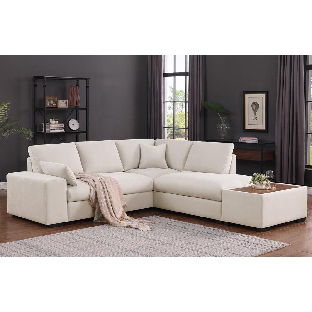 100″W Beige Woven Fabric Sectional Sofa with Right Facing Chaise