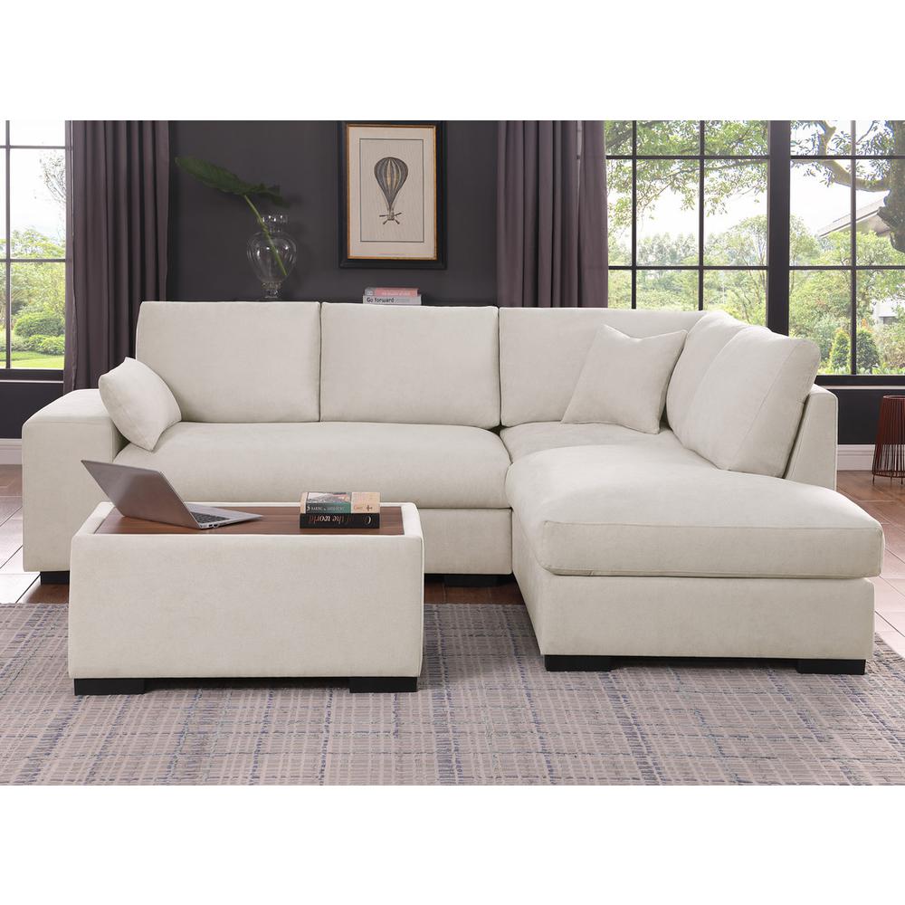 100″W Beige Woven Fabric Sectional Sofa with Right Facing Chaise
