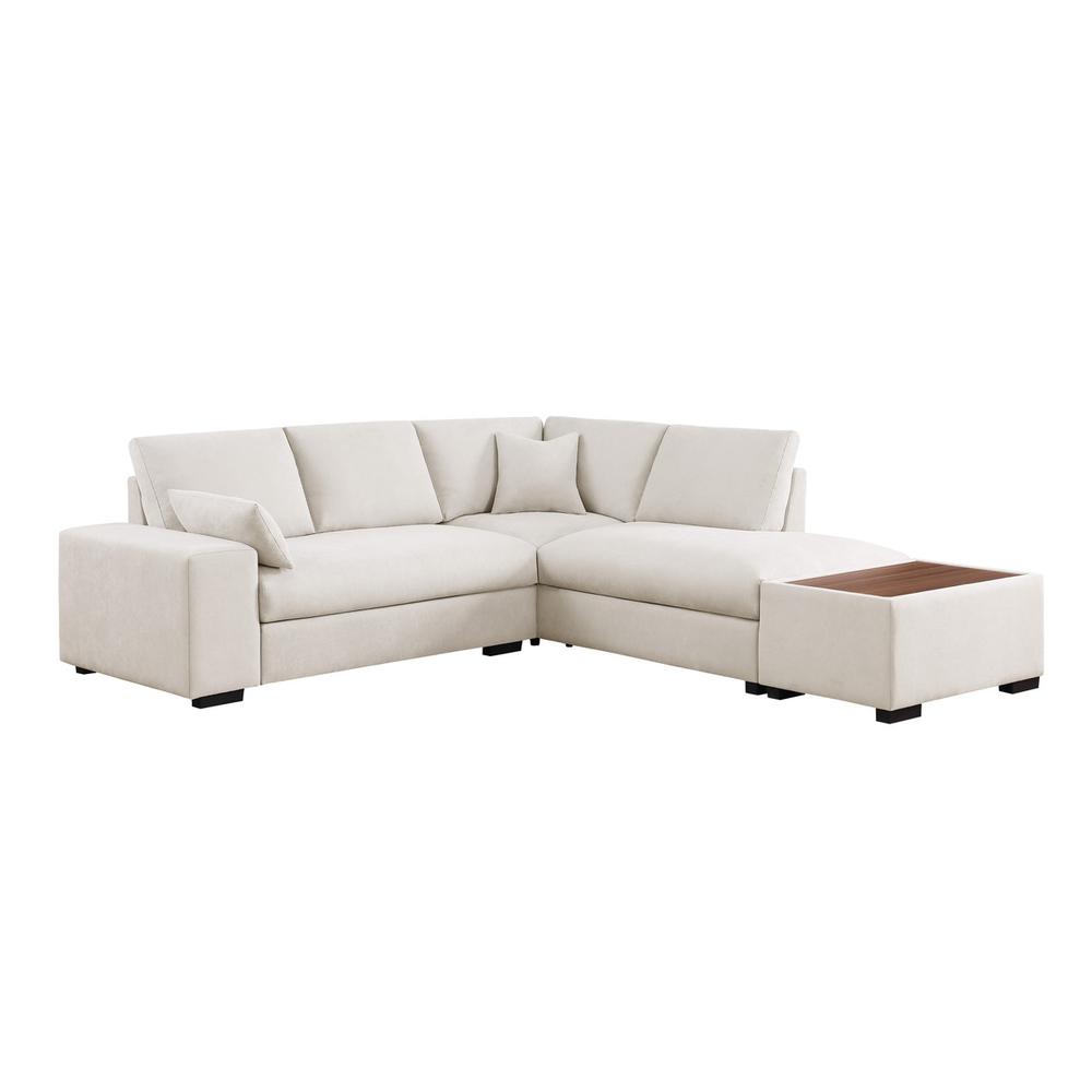 100″W Beige Woven Fabric Sectional Sofa with Right Facing Chaise