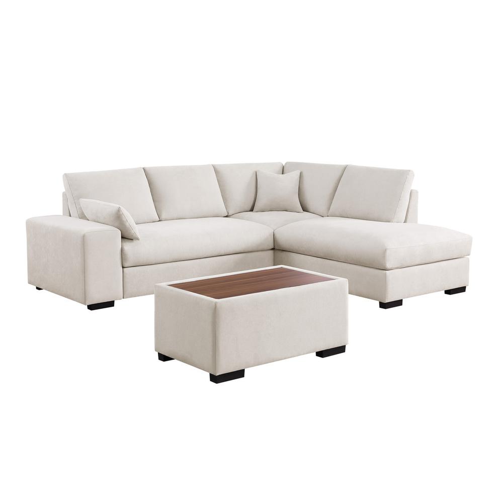 100″W Beige Woven Fabric Sectional Sofa with Right Facing Chaise