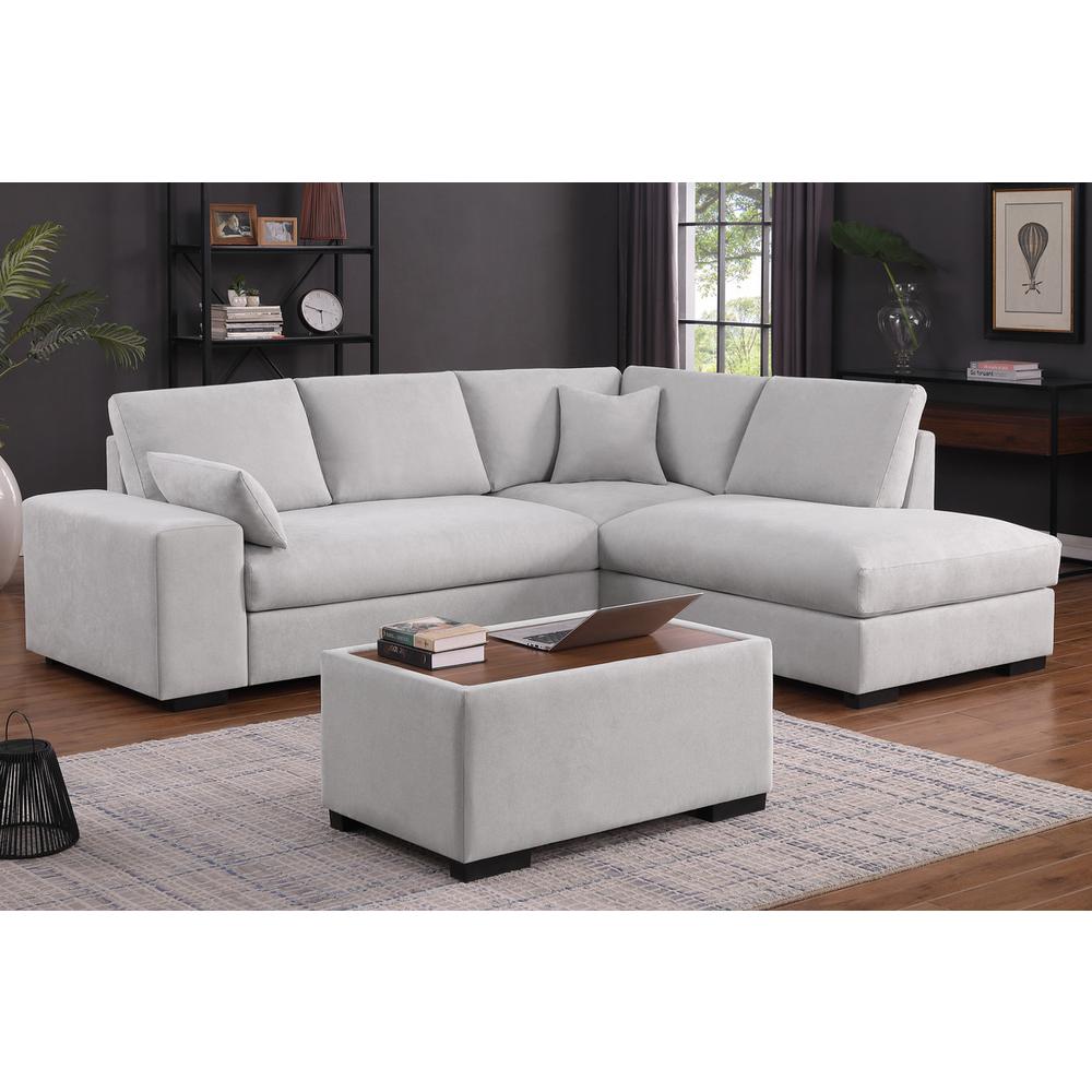 Light Gray Woven Fabric Sectional Sofa with Right Facing Chaise