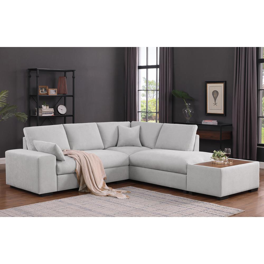 Light Gray Woven Fabric Sectional Sofa with Right Facing Chaise
