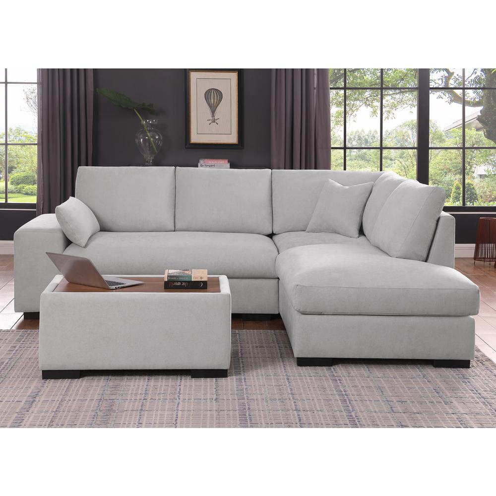 Light Gray Woven Fabric Sectional Sofa with Right Facing Chaise