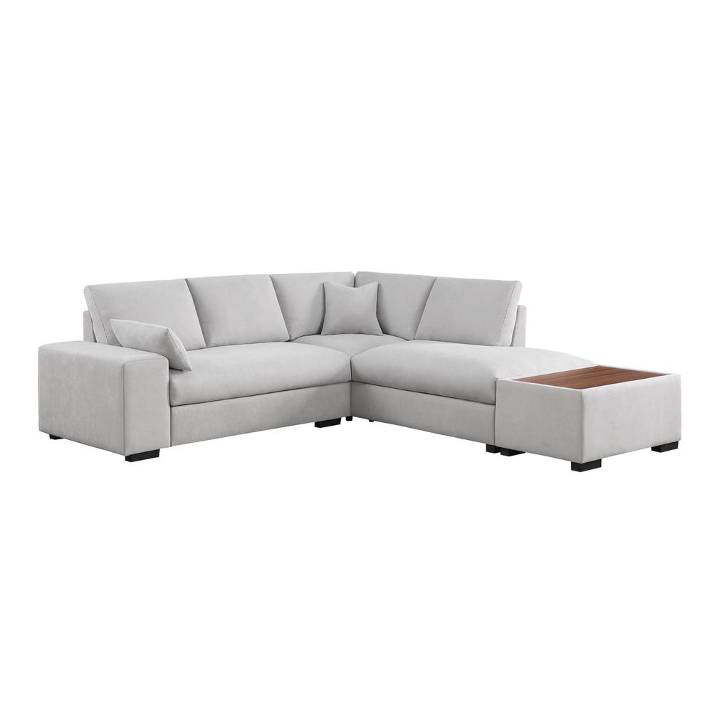 Light Gray Woven Fabric Sectional Sofa with Right Facing Chaise