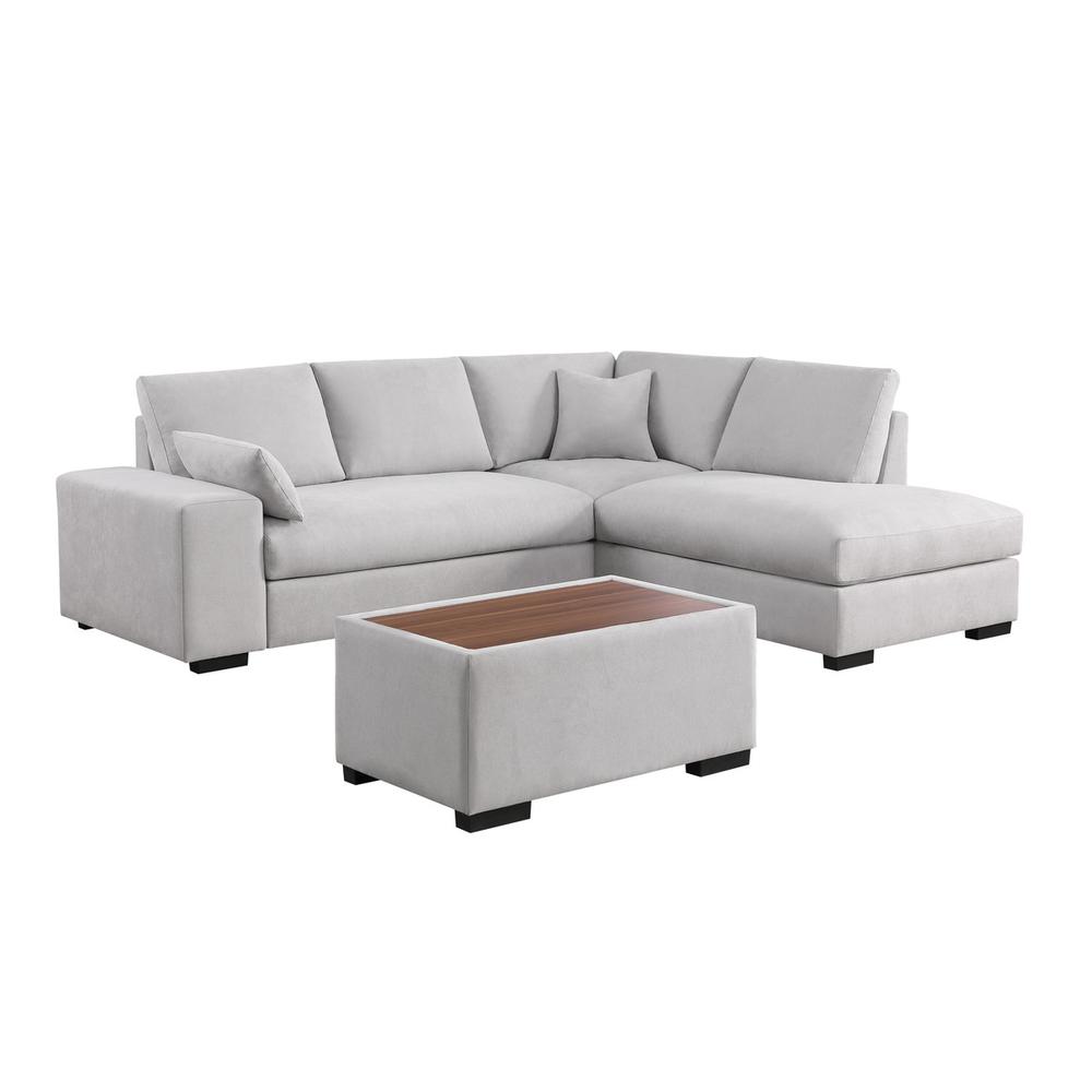 Light Gray Woven Fabric Sectional Sofa with Right Facing Chaise