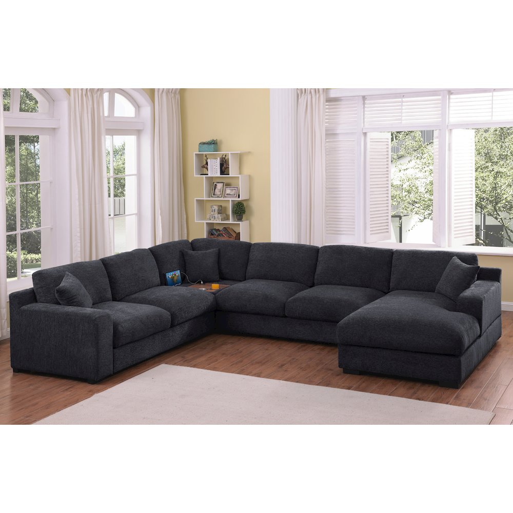 Celine 128″W Charcoal Chenille Fabric Corner Sectional Sofa