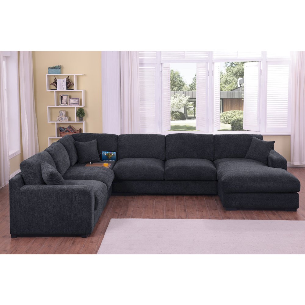 Celine 128″W Charcoal Chenille Fabric Corner Sectional Sofa