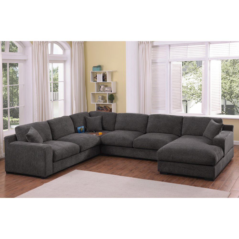 Celine 128″W Gray Chenille Fabric Corner Sectional Sofa