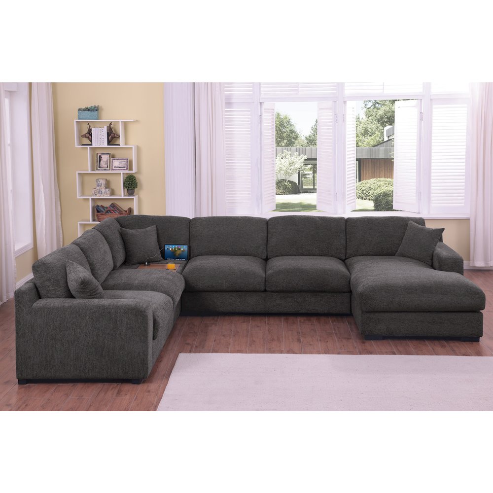Celine 128″W Gray Chenille Fabric Corner Sectional Sofa