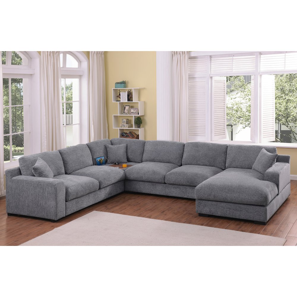 Celine 128″W Light Gray Chenille Fabric Corner Sectional Sofa