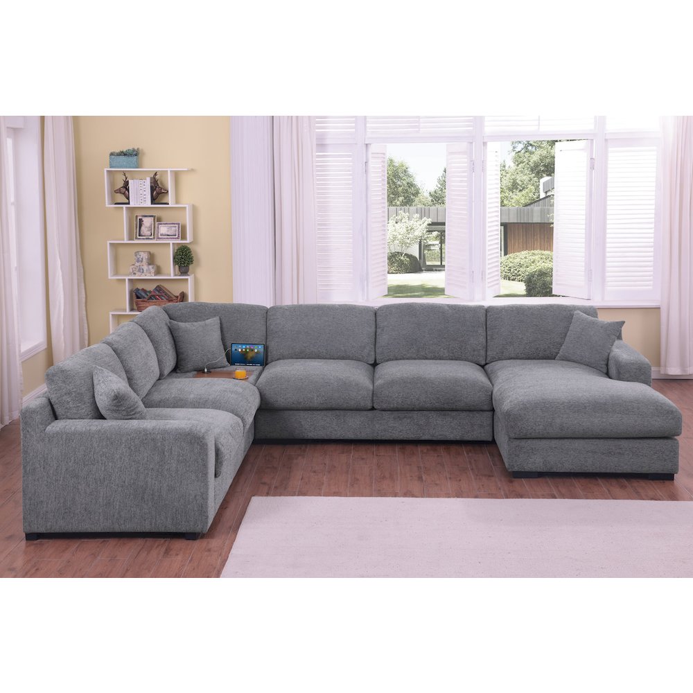 Celine 128″W Light Gray Chenille Fabric Corner Sectional Sofa