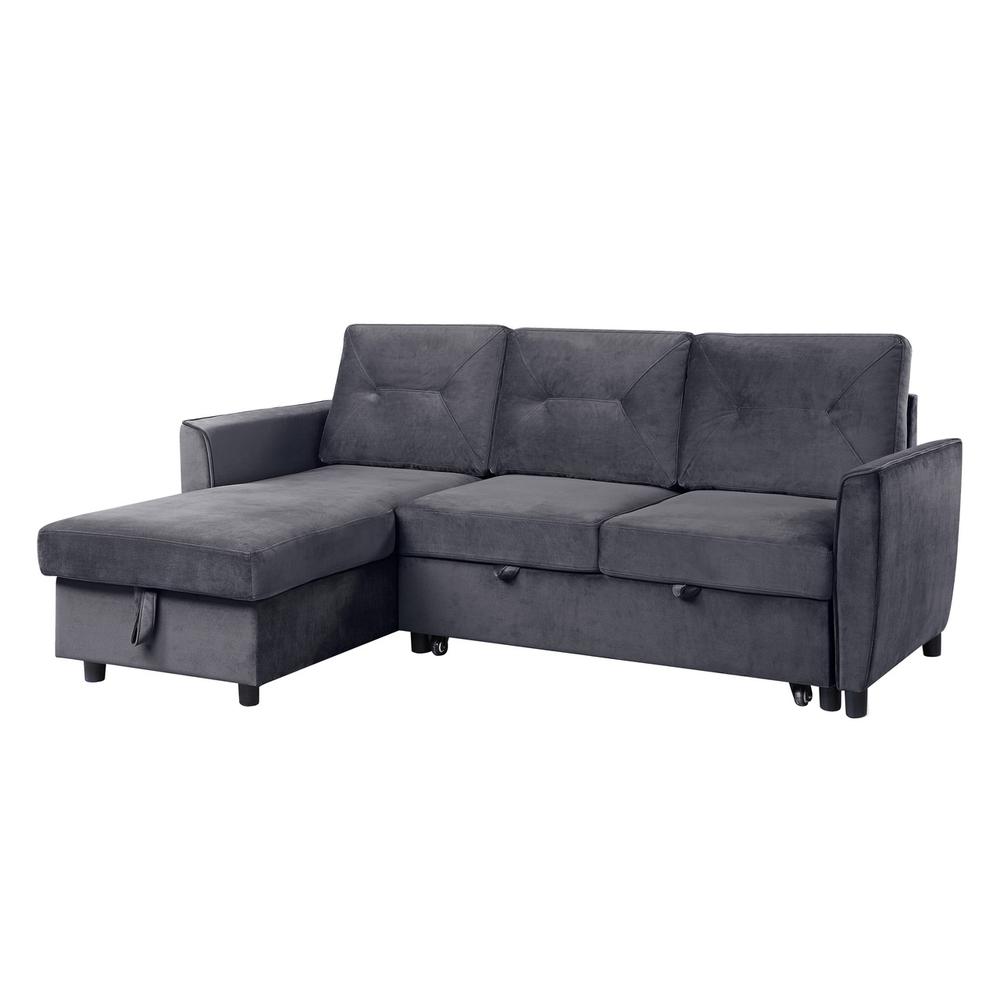 Hudson Dark Gray Velvet Reversible Sleeper Sectional Sofa with Storage Chaise