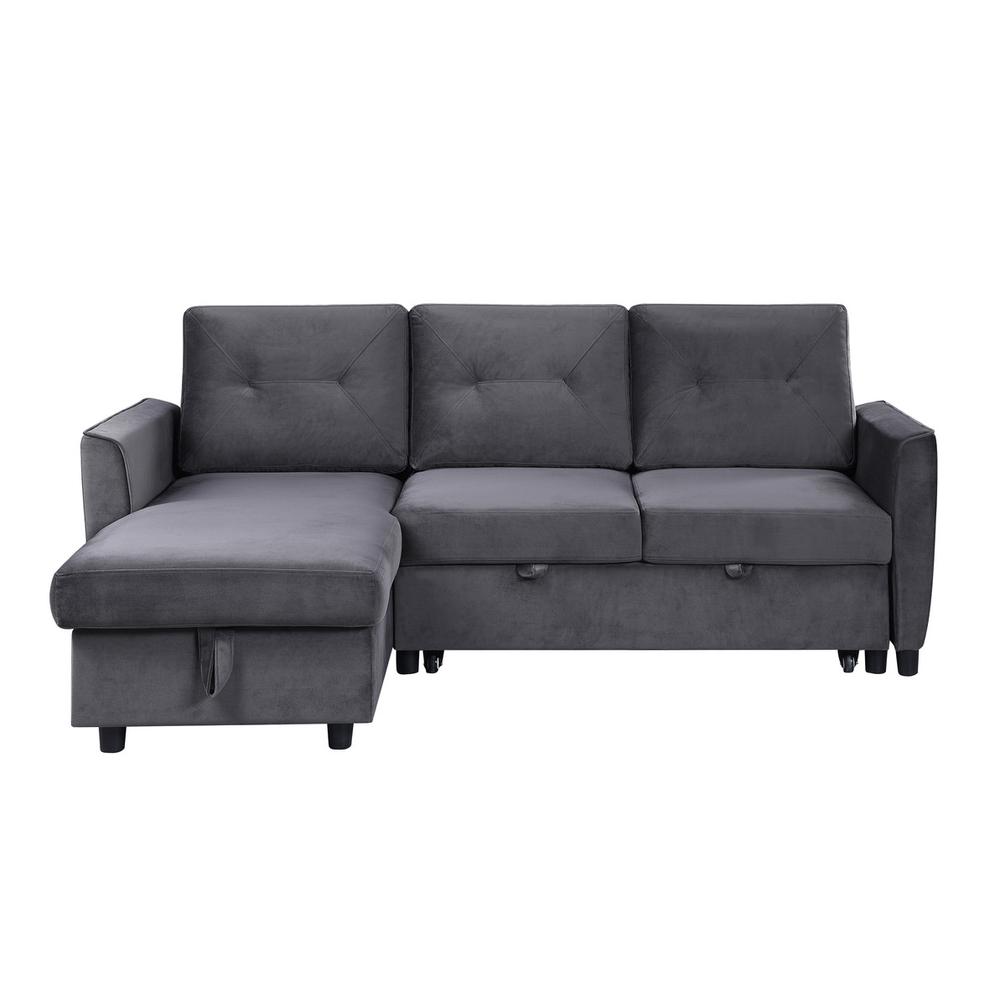 Hudson Dark Gray Velvet Reversible Sleeper Sectional Sofa with Storage Chaise