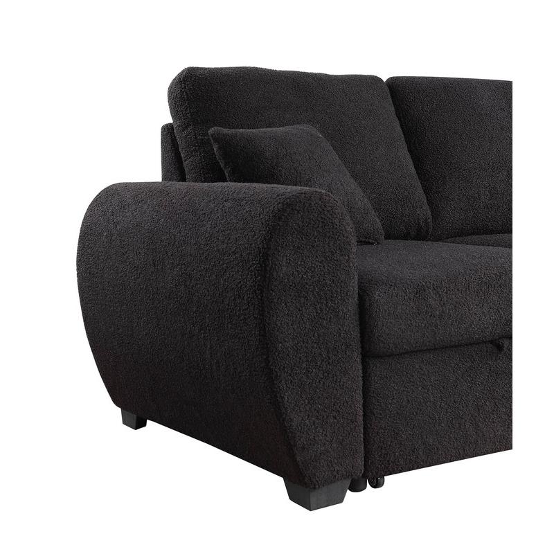 95″W Black Teddy Fleece Reversible Sleeper Sectional Sofa with Storage Chaise
