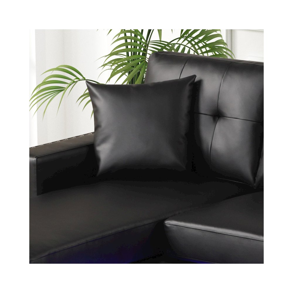 Sorenza 74″W Black PVC Reversible Sectional Sofa Chaise with LED Light